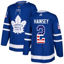 Men's Adidas Toronto Maple Leafs #2 Ron Hainsey Authentic Royal Blue USA Flag Fashion NHL Jersey