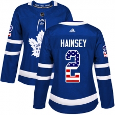 Women's Adidas Toronto Maple Leafs #2 Ron Hainsey Authentic Royal Blue USA Flag Fashion NHL Jersey