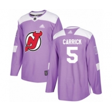 Men's New Jersey Devils #5 Connor Carrick Authentic Purple Fights Cancer Practice Hockey Jersey