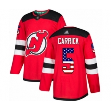 Men's New Jersey Devils #5 Connor Carrick Authentic Red USA Flag Fashion Hockey Jersey