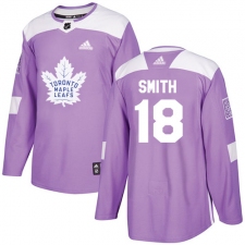 Men's Adidas Toronto Maple Leafs #18 Ben Smith Authentic Purple Fights Cancer Practice NHL Jersey