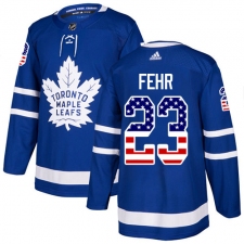 Men's Adidas Toronto Maple Leafs #23 Eric Fehr Authentic Royal Blue USA Flag Fashion NHL Jersey