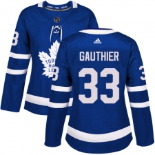 Women's Adidas Toronto Maple Leafs #33 Frederik Gauthier Authentic Royal Blue Home NHL Jersey