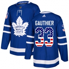 Youth Adidas Toronto Maple Leafs #33 Frederik Gauthier Authentic Royal Blue USA Flag Fashion NHL Jersey