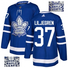 Men's Adidas Toronto Maple Leafs #37 Timothy Liljegren Authentic Royal Blue Fashion Gold NHL Jersey
