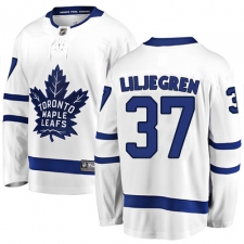 Men's Toronto Maple Leafs #37 Timothy Liljegren Authentic White Away Fanatics Branded Breakaway NHL Jersey