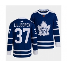 Men's Toronto Maple Leafs Black #37 Timothy Liljegren Blue 2022 Reverse Retro Stitched Jersey