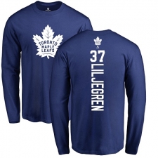 NHL Adidas Toronto Maple Leafs #37 Timothy Liljegren Royal Blue Backer Long Sleeve T-Shirt
