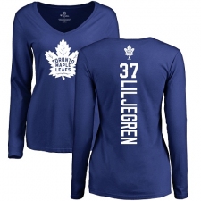 NHL Women's Adidas Toronto Maple Leafs #37 Timothy Liljegren Royal Blue Backer Long Sleeve T-Shirt
