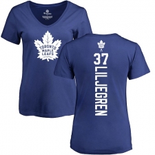 NHL Women's Adidas Toronto Maple Leafs #37 Timothy Liljegren Royal Blue Backer T-Shirt