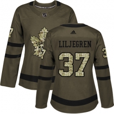 Women's Adidas Toronto Maple Leafs #37 Timothy Liljegren Authentic Green Salute to Service NHL Jersey