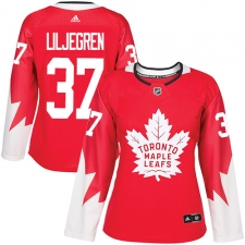 Women's Adidas Toronto Maple Leafs #37 Timothy Liljegren Authentic Red Alternate NHL Jersey