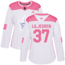 Women's Adidas Toronto Maple Leafs #37 Timothy Liljegren Authentic White Pink Fashion NHL Jersey