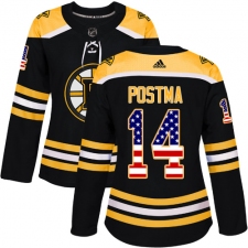 Women's Adidas Boston Bruins #14 Paul Postma Authentic Black USA Flag Fashion NHL Jersey