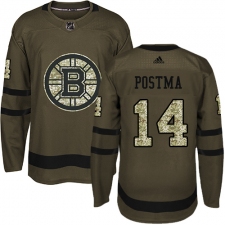 Youth Adidas Boston Bruins #14 Paul Postma Authentic Green Salute to Service NHL Jersey