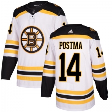 Youth Adidas Boston Bruins #14 Paul Postma Authentic White Away NHL Jersey
