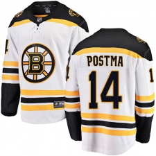 Youth Boston Bruins #14 Paul Postma Authentic White Away Fanatics Branded Breakaway NHL Jersey