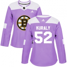 Women's Adidas Boston Bruins #52 Sean Kuraly Authentic Purple Fights Cancer Practice NHL Jersey