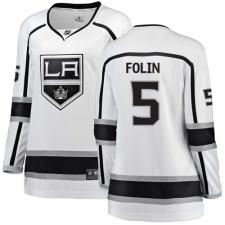 Women's Los Angeles Kings #5 Christian Folin Authentic White Away Fanatics Branded Breakaway NHL Jersey
