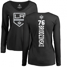 NHL Women's Adidas Los Angeles Kings #76 Jonny Brodzinski Black Backer Long Sleeve T-Shirt