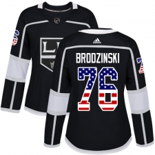 Women's Adidas Los Angeles Kings #76 Jonny Brodzinski Authentic Black USA Flag Fashion NHL Jersey