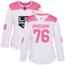 Women's Adidas Los Angeles Kings #76 Jonny Brodzinski Authentic White Pink Fashion NHL Jersey