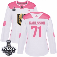 Women's Adidas Vegas Golden Knights #71 William Karlsson Authentic White/Pink Fashion 2018 Stanley Cup Final NHL Jersey