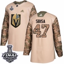 Men's Adidas Vegas Golden Knights #47 Luca Sbisa Authentic Camo Veterans Day Practice 2018 Stanley Cup Final NHL Jersey