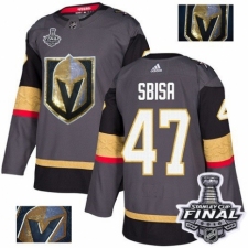 Men's Adidas Vegas Golden Knights #47 Luca Sbisa Authentic Gray Fashion Gold 2018 Stanley Cup Final NHL Jersey