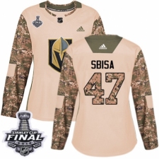 Women's Adidas Vegas Golden Knights #47 Luca Sbisa Authentic Camo Veterans Day Practice 2018 Stanley Cup Final NHL Jersey
