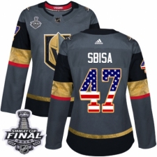 Women's Adidas Vegas Golden Knights #47 Luca Sbisa Authentic Gray USA Flag Fashion 2018 Stanley Cup Final NHL Jersey
