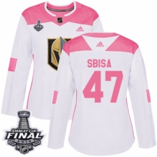 Women's Adidas Vegas Golden Knights #47 Luca Sbisa Authentic White/Pink Fashion 2018 Stanley Cup Final NHL Jersey