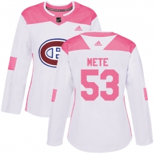 Women's Adidas Montreal Canadiens #53 Victor Mete Authentic White/Pink Fashion NHL Jersey