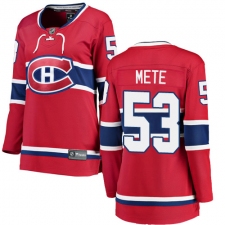Women's Montreal Canadiens #53 Victor Mete Authentic Red Home Fanatics Branded Breakaway NHL Jersey