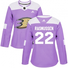 Women's Adidas Anaheim Ducks #22 Dennis Rasmussen Authentic Purple Fights Cancer Practice NHL Jersey