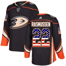 Youth Adidas Anaheim Ducks #22 Dennis Rasmussen Authentic Black USA Flag Fashion NHL Jersey