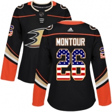 Women's Adidas Anaheim Ducks #26 Brandon Montour Authentic Black USA Flag Fashion NHL Jersey