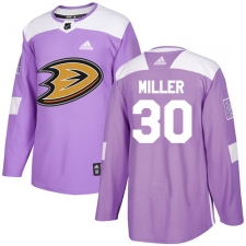 Men's Adidas Anaheim Ducks #30 Ryan Miller Authentic Purple Fights Cancer Practice NHL Jersey