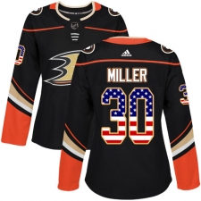 Women's Adidas Anaheim Ducks #30 Ryan Miller Authentic Black USA Flag Fashion NHL Jersey