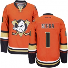 Men's Reebok Anaheim Ducks #1 Reto Berra Authentic Orange Third NHL Jersey