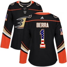 Women's Adidas Anaheim Ducks #1 Reto Berra Authentic Black USA Flag Fashion NHL Jersey