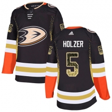 Men's Adidas Anaheim Ducks #5 Korbinian Holzer Authentic Black Drift Fashion NHL Jersey