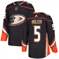 Men's Adidas Anaheim Ducks #5 Korbinian Holzer Authentic Black Home NHL Jersey