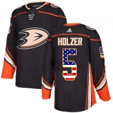 Men's Adidas Anaheim Ducks #5 Korbinian Holzer Authentic Black USA Flag Fashion NHL Jersey