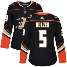 Women's Adidas Anaheim Ducks #5 Korbinian Holzer Authentic Black Home NHL Jersey