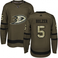 Youth Adidas Anaheim Ducks #5 Korbinian Holzer Premier Green Salute to Service NHL Jersey