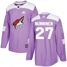 Men's Adidas Arizona Coyotes #27 Teppo Numminen Authentic Purple Fights Cancer Practice NHL Jersey