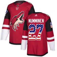 Men's Adidas Arizona Coyotes #27 Teppo Numminen Authentic Red USA Flag Fashion NHL Jersey