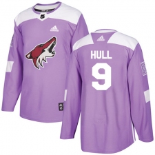 Men's Adidas Arizona Coyotes #9 Bobby Hull Authentic Purple Fights Cancer Practice NHL Jersey