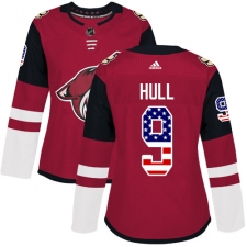 Women's Adidas Arizona Coyotes #9 Bobby Hull Authentic Red USA Flag Fashion NHL Jersey
